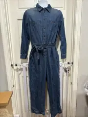 Pendleton Blue Denim Chambray Utility Jumpsuit Coveralls Belted Size 10 NEW
