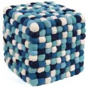 Multi Colored Cube Felt Ball Ottoman Pouf 12 Inches for Living Room, Bedroom