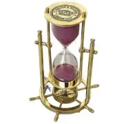Brass Sand Timer Hourglass With Wheel Compass Base & Hanging (Polished Pink Sand