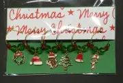 HAND CRAFTED BEADED CHRISTMAS GIFT IDEA WINE GLASS CHARMS AS PICTURED SET 6pc #3