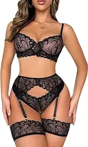[SNATROY] Lingerie Sets for Women Garter Lingerie Two Piece Sexy Bra and Panty Sets Boudoir Outfits