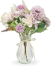 2 Bundles Artificial Flowers Set Roses Camellia Peony Chrysanthemum Combo Faux Flowers Bulk Flower Leaf with Stems for DIY Centerpieces Wedding Party Home Decorations (Purple)