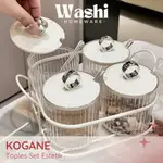 和紙 KOGANE 鹽和胡椒玻璃容器蓋勺鹽胡椒儲存實用香料罐多功能廚房調味容器帶勺子