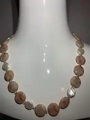 Sunstone Coin Faux Pearl Necklace