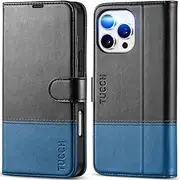 TUCCH Case Wallet for iPhone 16 Pro Max, PU Leather [RFID Blocking] [4 Card Slot] Magnetic Kickstand Cover, Protective Soft TPU Inner Case Compatible with iPhone 16 Pro Max 5G, Black & Light Blue