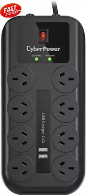 8 Outlet Power Board with 2 USB Ports, Surge Protection,2M Cable for Home Office