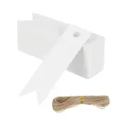 100 Pcs Blank Gift Tags with String, 2.8x0.8" Flag Kraft Tags, White