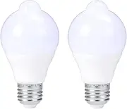 Motion Sensor Light Bulbs, E27 Base 7W Daylight, Motion Activated Dusk to Dawn Security Light Bulbs for Front Door Porch Garage Basement Hallway Closet, Pack of 2