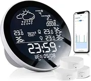 Weather Station Outdoor Indoor Weather Station, 5.3 Inch Large LCD Display, Real-Time Data, with 3 Sensor Mobilephone APP Control for Home Use