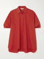 [Max Mara] Max Mara - Teano Cotton-poplin Shirt - Red - UK 14 UK 14 Red