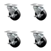 4 Inch SS Soft Rubber Swivel Top Plate Caster Set with Brake Service Caster