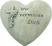 Bambelaa! Grave Decoration Grave Ornament Weatherproof Heart Inscription - Wir Vermissen Dich - Stone Resin Decoration for Graveyard Grave Garden