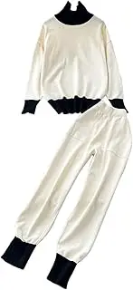 [Generic] Women's Patchwork Sweater Suits Turtleneck Pullovers High Waist Long Pants Lounge Set Tracksuits Knit Jogging Outfits