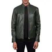Ionic Green Leather Biker Jacket All Size Available