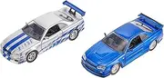 Fast & Furious Brian's Nissan Skyline GT-R R34 Silver & Nissan GT-R R34 Blue 1:32 Die - cast Car, Toys for Kids and Adults