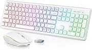 Jarttarn Backlit 2.4G Wireless Keyboard and Mouse Combo Rechargeable for Office Home, USB ChargingFull Size Ergonomic Tilt Angle Keyboard with Mouse for Mac OS, for Windows (White)