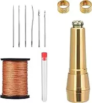 10Pcs Canvas Leather Sewing Awl Needles Assortment Kit, Leather Sewing Awls Needles with Copper Handles, 45m Long Nylon Cord Thread