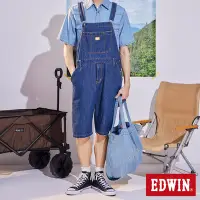 在飛比找Yahoo奇摩購物中心優惠-EDWIN 橘標 寬版吊帶牛仔短褲-男-中古藍