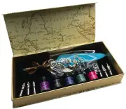 NC Quill Fountain Ink Pen w/ Feather: 6 Nibs and 5 Colors Ink Set New in Box