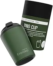 made by Fressko Reusable Coffee Cup - Stainless Steel Insulated Mug - Leak Proof Travel Cup for Hot/Cold Drinks - 3 Hr Heat Retention - Fits Car Holders & Coffee Machines - Khaki - 8oz 227ml