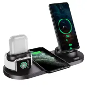 6 in 1 Wireless Charger Dock Charging Station For iPhone Samsung Apple Watch -Black