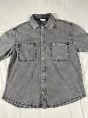 New Girls Acid Wash Colorful Planet Grey Denim Jacket Size L (12/14)