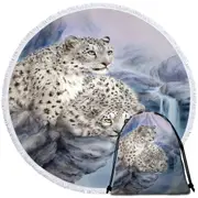 Animal Art Nature Rocky Adventure White Leopards Round Beach Towel