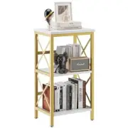 Bookcase, Industrial Metal Bookshelf with 3 Tiers Marble Patterns and Gold