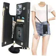 Crossbody Wallet Case for iPhone 14 Pro Max with RFID Blocking Card Slot Black