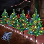 Windpnn Upgraded 4-Pack Solar Christmas Garden Stake Lights, Decorative Xmas Tree Outdoor Waterproof Pathway Lights for Yard Decoration