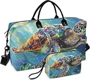 [ZRYSMY] Duffel Bag for Traveling, Turtle Swim Underwater Travel Bag Gym Bag, with Multiple Interior Pockets Shoulder Weekender Bag for Women Men with Toiletry Bag 20.5L x 1.9W x 13.8H, Multi-Colored