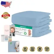 2-Pack Mini Crib Sheets | Soft Sky Blue Organic Muslin Cotton, Machine Washable