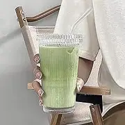 Glass Tumbler Stripe Glass Cup Coffee Cup with Lid and Straw 12.7 oz Drinking Glasses for Water,Iced Coffee,Milk,Tea,Juice The lid Cannot be Sealed 370ml