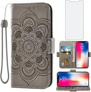 Asuwish Compatible with iPhone Xs X 10 10s Wallet Case and Tempered Glass Screen Protector Flip Card Holder Stand Cell Phone Cover for iPhoneX iPhoneXs iPhone10 i PhoneX SX 10x 10xs X’s Women Men Gray