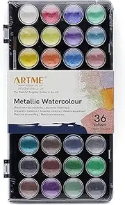 Metallic Watercolour Painting Cake Palettes with an Artist Brush - 36 Vibrant Colours