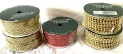 Treasured Trim Lot of 5 Craft Cord 1 Red 2 Gold and 2 Beaded Trim in Gold New