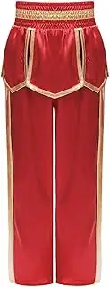 [FEESHOW] Kids Boys Muay Thai Kickboxing Pants with Metallic Trim Training Pants Martial Arts Trousers Sport Fitness Wushu