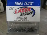 70 Eagle Claw L1BU-12 Octopus Size 12 Fish Hooks Black Short Shank Up Eye