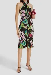 $230 Aidan by Aidan Mattox Women's Black Floral Halter Sheath Dress Size US 8