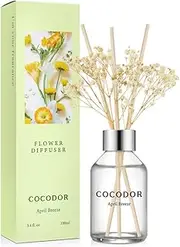 COCODOR Flower Reed Diffuser Set / 100ml / April Breeze/Scent Diffuser with Sticks Home Fragrance Reed Diffuser for Bathroom Shelf Décor