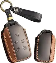 ontto Car key fob cover Compatible with Range Rover Evoque Discovery Sport Velar for Jaguar XF XJ leather key holder handmade contrast color Shell case keyring keychain Accessories Black A