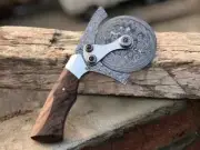 Personalized Damascus Pizza Cutter, Hand Forged Custom Pizza Slicer, Bread