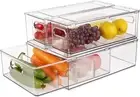 3-Pack Fridge Organizer Bins with Pull-Out Drawer - Clear Stackable Containers