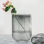 Clear Flower Vase Glass Vase Wide Mouth, Unique U-Shape Vase for Tulips Roses Modern Home Decoration for Office Desktop Dinner Table Office Desktop Etc. (Gray)