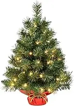 2ft Pre-Lit Artificial Table Top Christmas Tree, Majestic Fir with Small Lights and Cloth Bag Base, Ideal for Home, Office, and Party Decoration