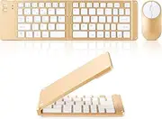 Foldable Mini Rechargeable Bluetooth Keyboard and Mouse Combo, 2.4G Wireless and Bluetooth,(Sync Up to 3 Devices), Ultra-Slim Travel Folding Keyboard for iPhone iPad Mac Android Windows iOS(Gold)