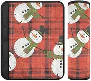 Snowmen on Red Tartan 2 Pack car seat Strap Pads Padded, Release Stress to Your Neck and Shoulders, Seatbelt Covers for Airplane Auto Truck