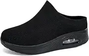 [Jakcuz] Women Mules Platfom Knit Open Back Sneakers Outdoor Slides Sandals Non-Slip Lightweight Walking Shoes