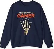 [Generic] Anatomy of A Gamer Skeleton Hand Funny Men Boys Kids Teens Sweatshirt for Adults Crew Neck Long Sleeve Pullover
