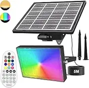 MEIKEE Solar Lights Outdoor, 30W RGB Flood Light Solar-Powered LED Lights, IP66 Waterproof, Remote Control 360°, 30 Modes Outdoor Lighting for Party Halloween Wedding Bars
